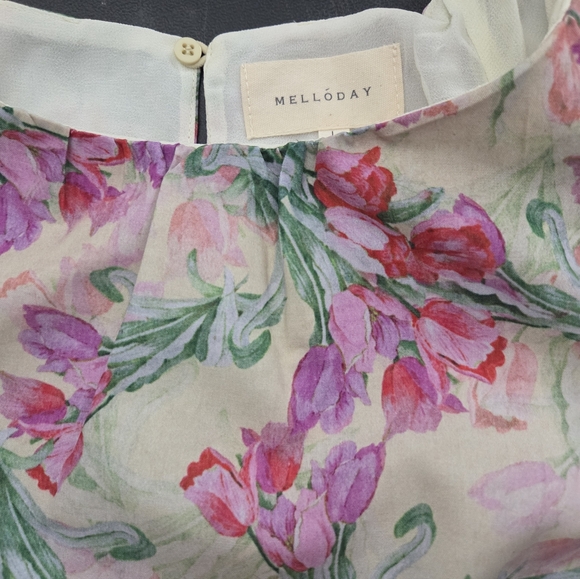 NWT - Melloday Yellow/Pink Floral Printed Puff Sleeve Woven Maxi Dress - Size L - Picture 10 of 14